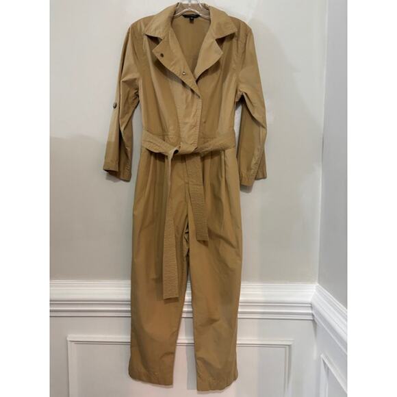 Banana Republic Jumpsuit Romper Tie Waist Womens XS Finley Poplin Camel - Picture 3 of 10